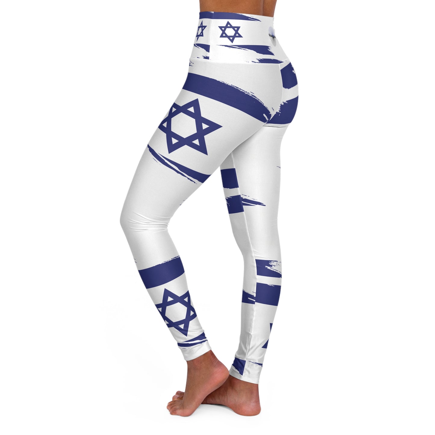 Ilay Larger Israel Flag Pattern on White B High Waisted Yoga Leggings