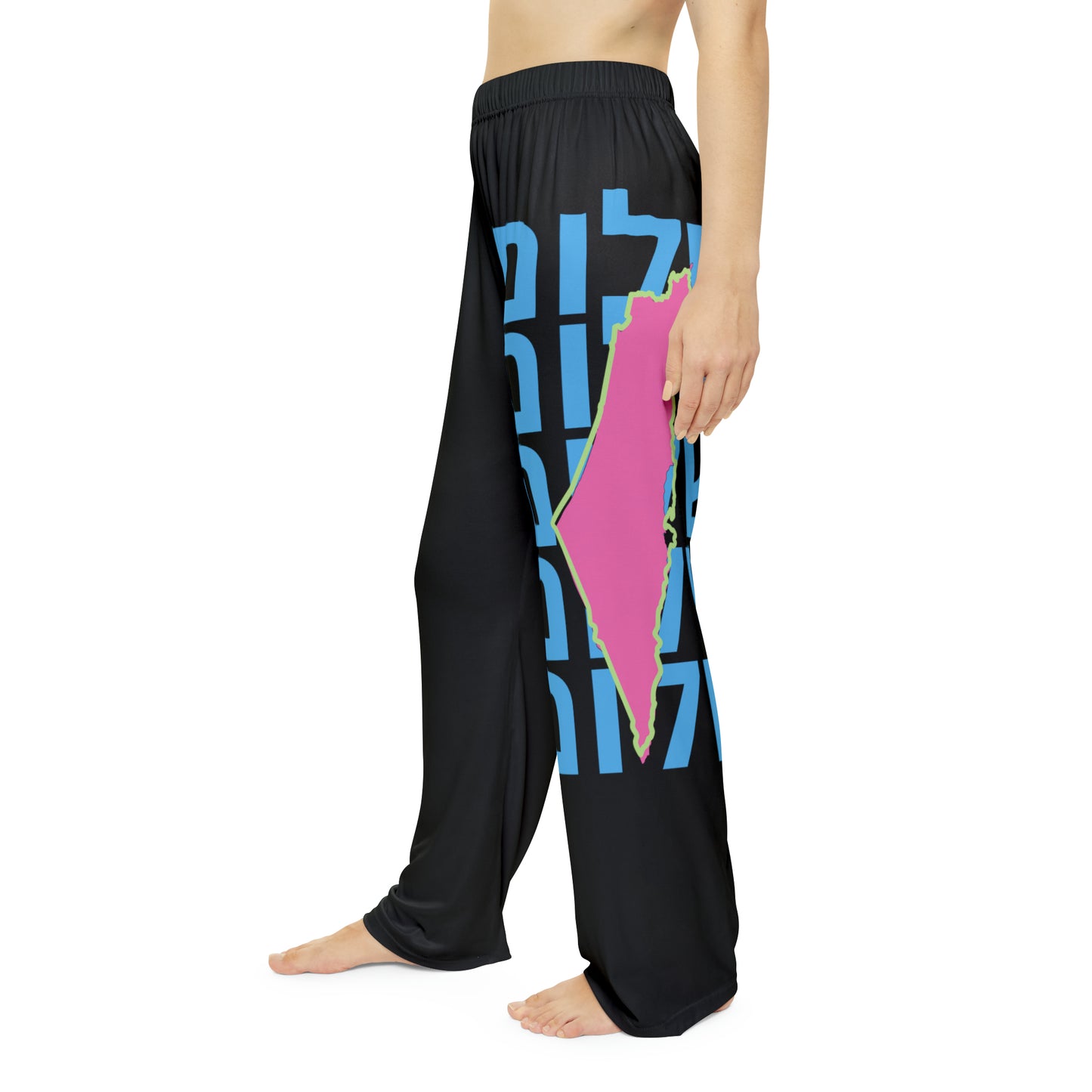 Serena Israel Blue & Hot Pink Peace on Black Women's Pajama Pants