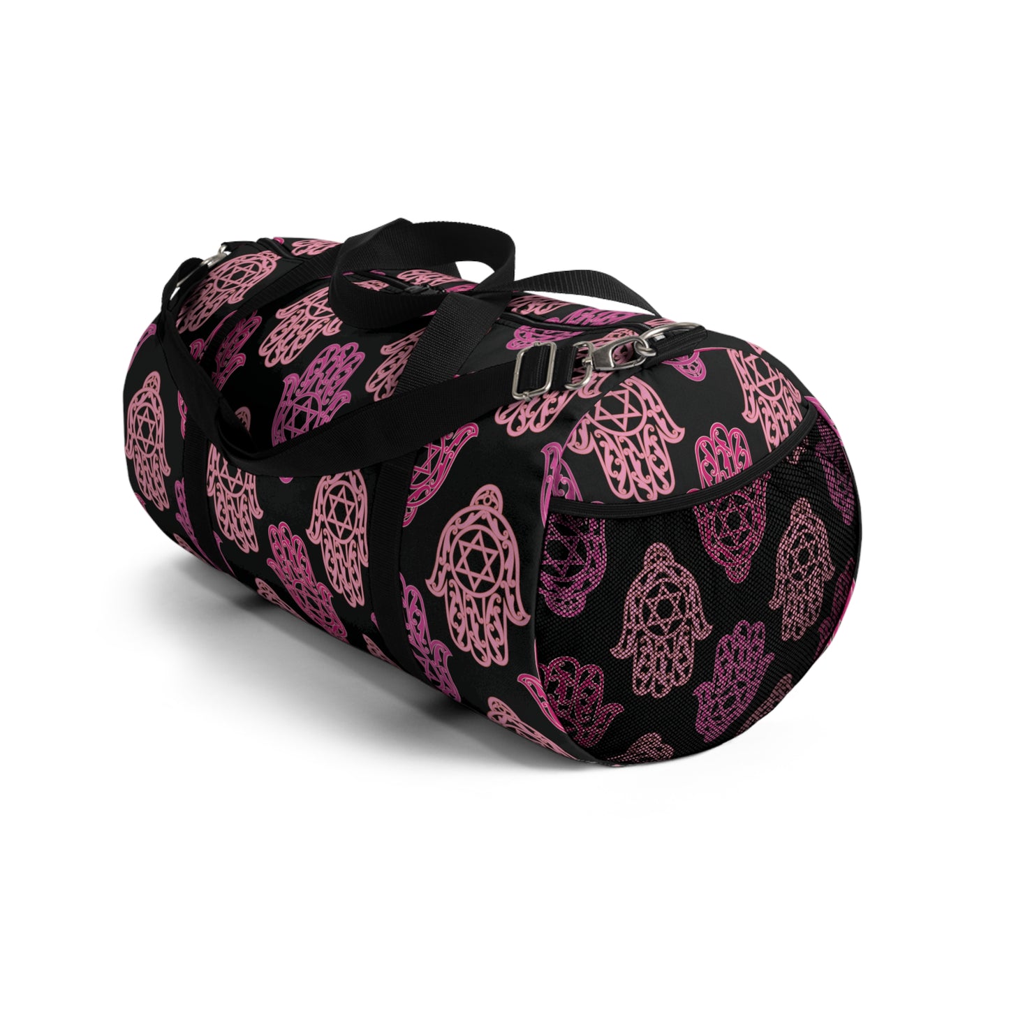 Hadar Pinks Hamsa Pattern on Black Duffel Bag