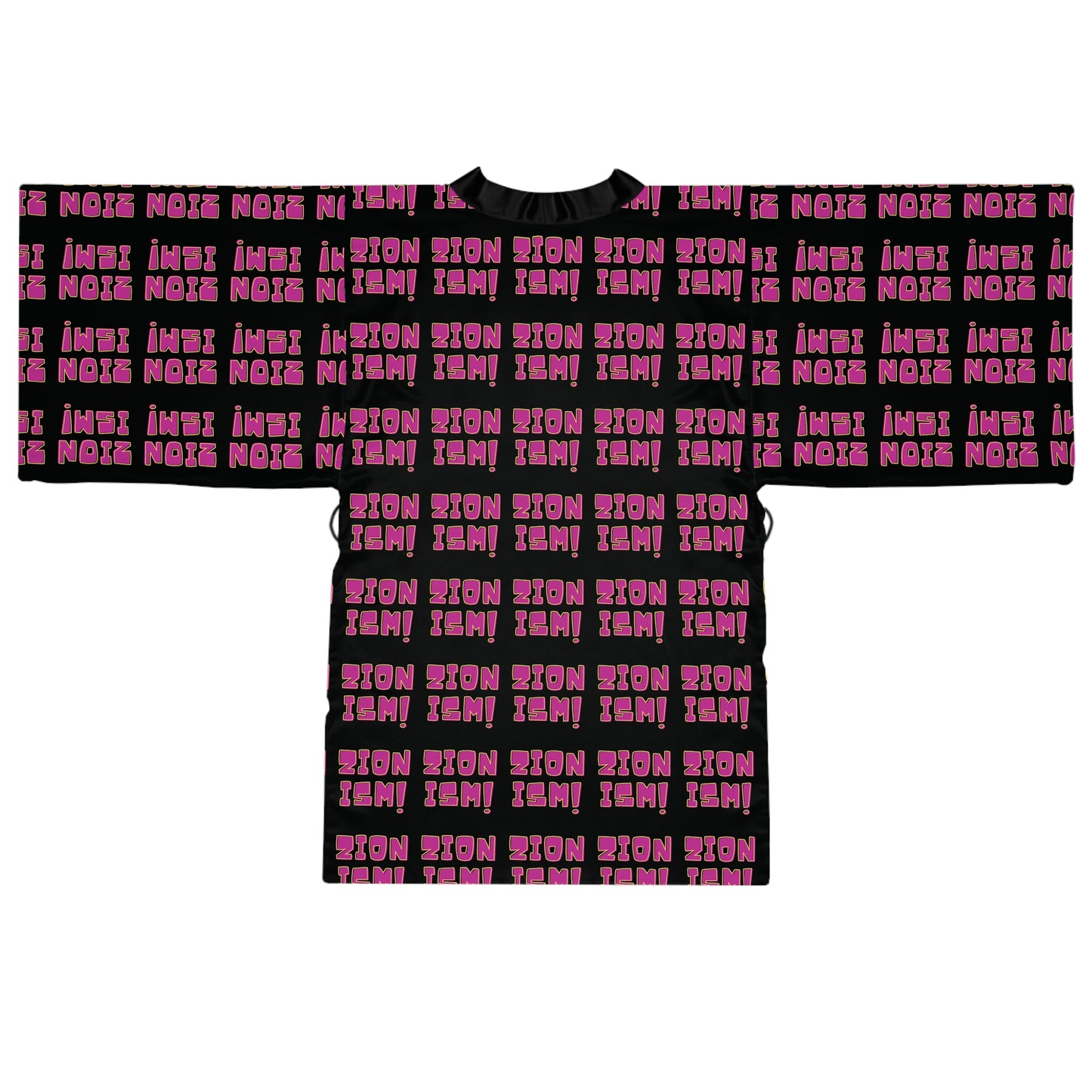 ZION Pink on Black Long Sleeve Kimono Robe