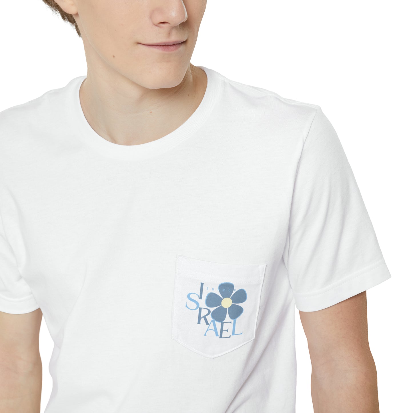 Isa Blue & Grey Support Israel Flower Unisex Pocket T-shirt