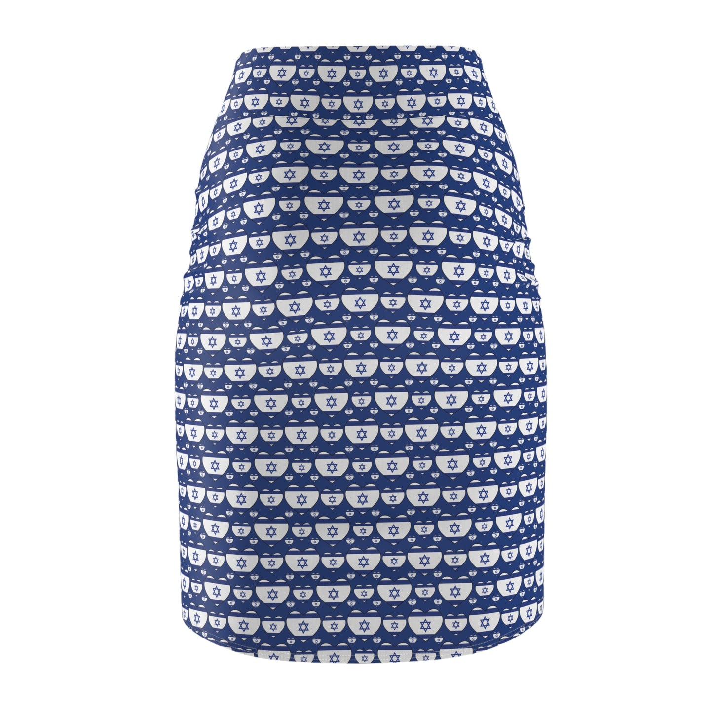 Israel Triple Heart Flag Pattern on Blue Women's Pencil Skirt