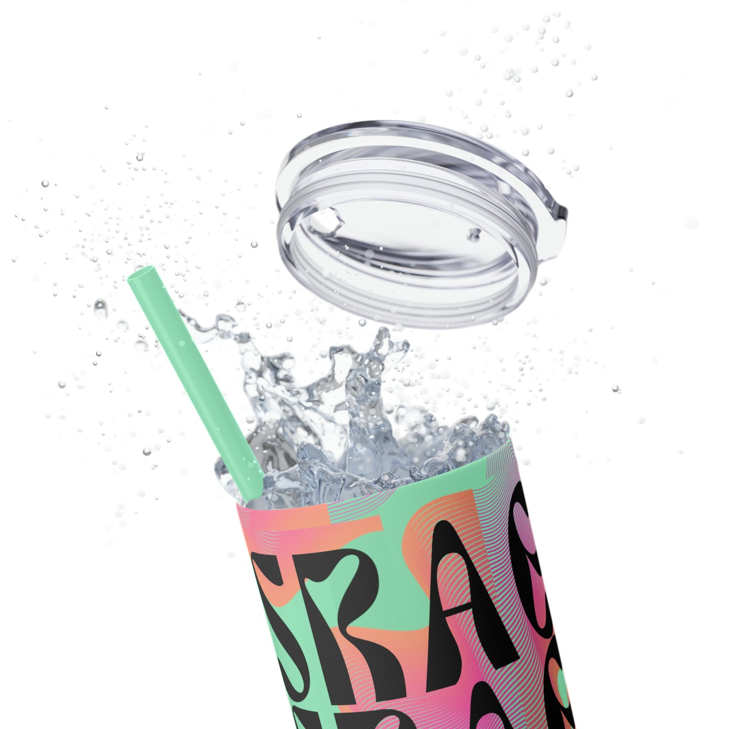 Flow & Squiggle Israel Pink & Coral Skinny Tumbler with Straw, 20oz