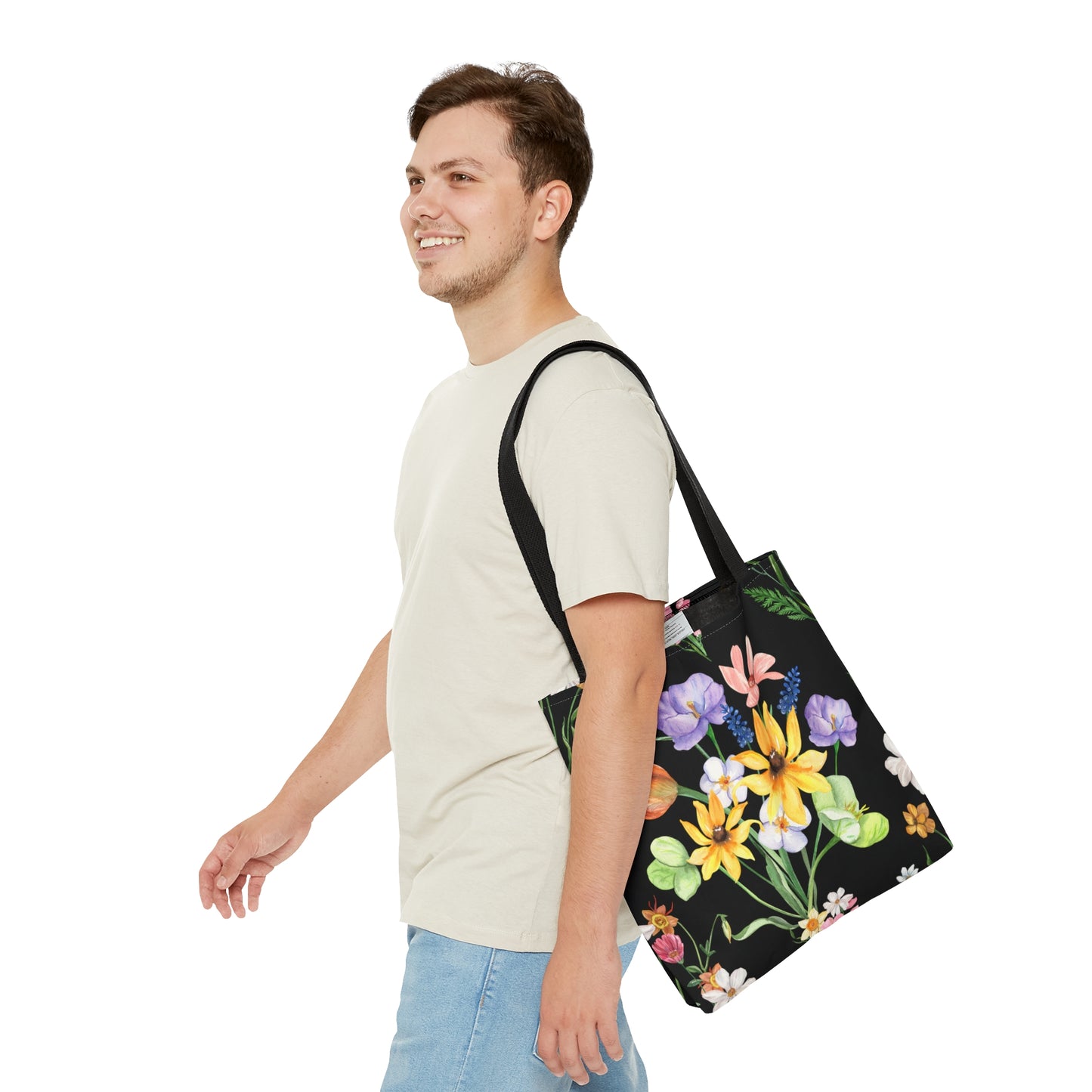 Yvonne Floral Pattern on Black Tote Bag