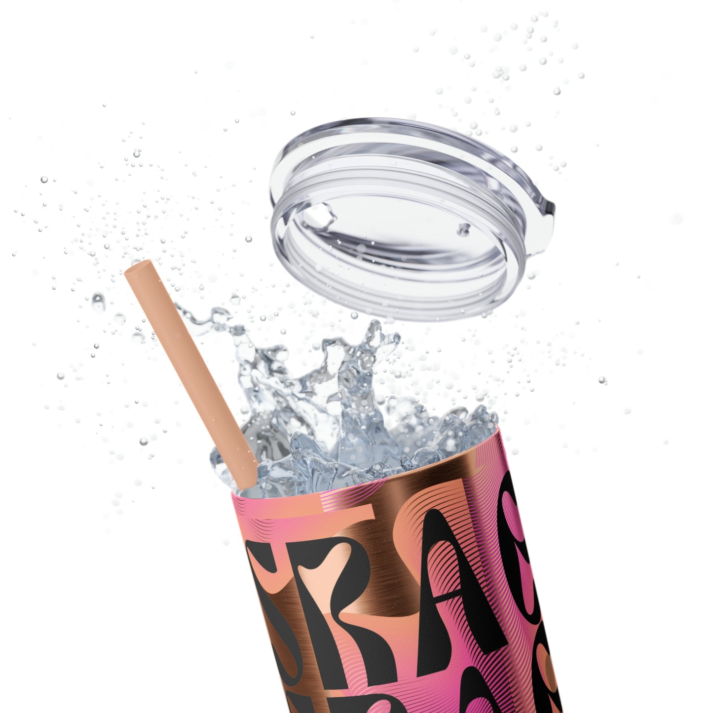 Flow & Squiggle Israel Pink & Coral Skinny Tumbler with Straw, 20oz