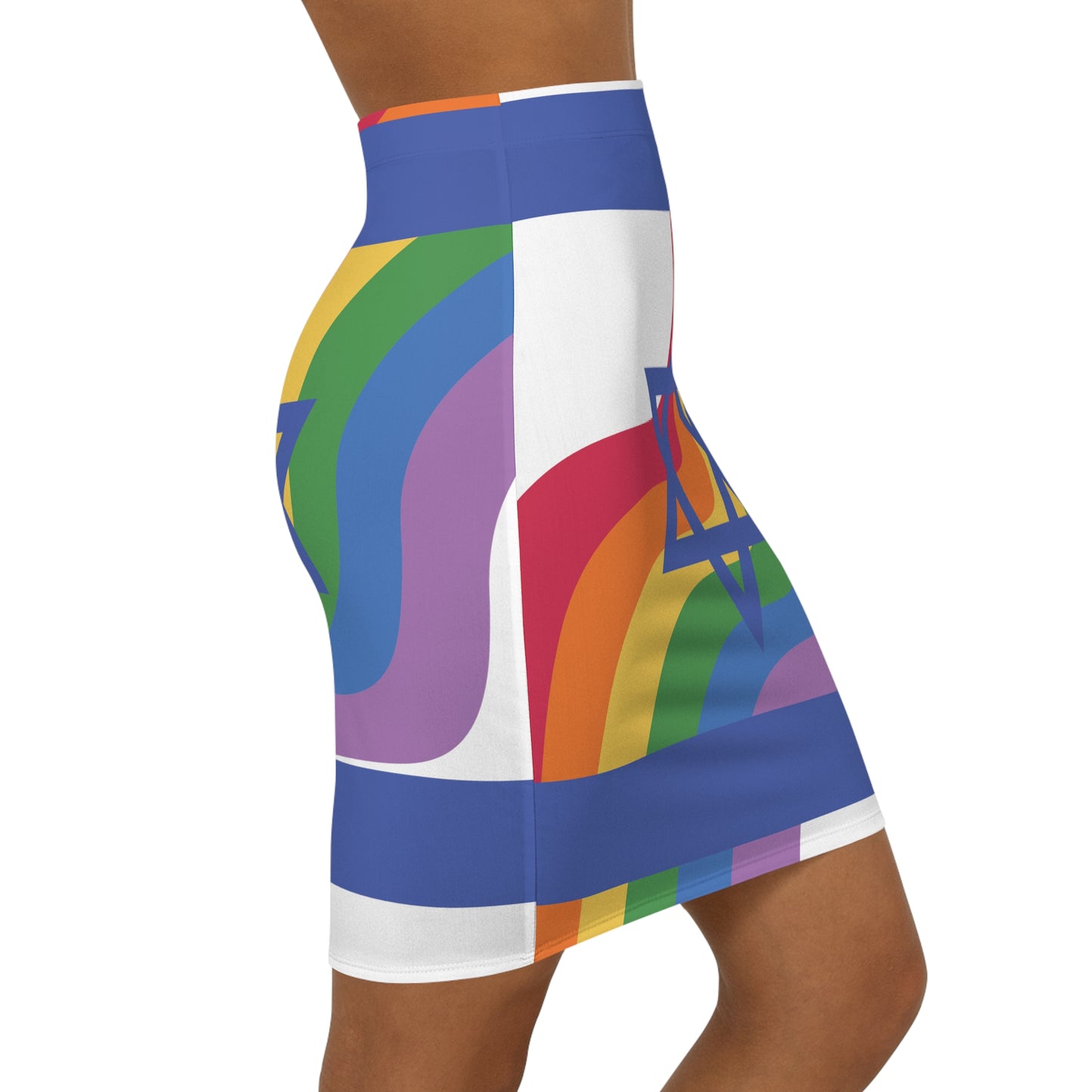 Crayola Israel LGBTQ Pride on White Mid-Waist Pencil Skirt