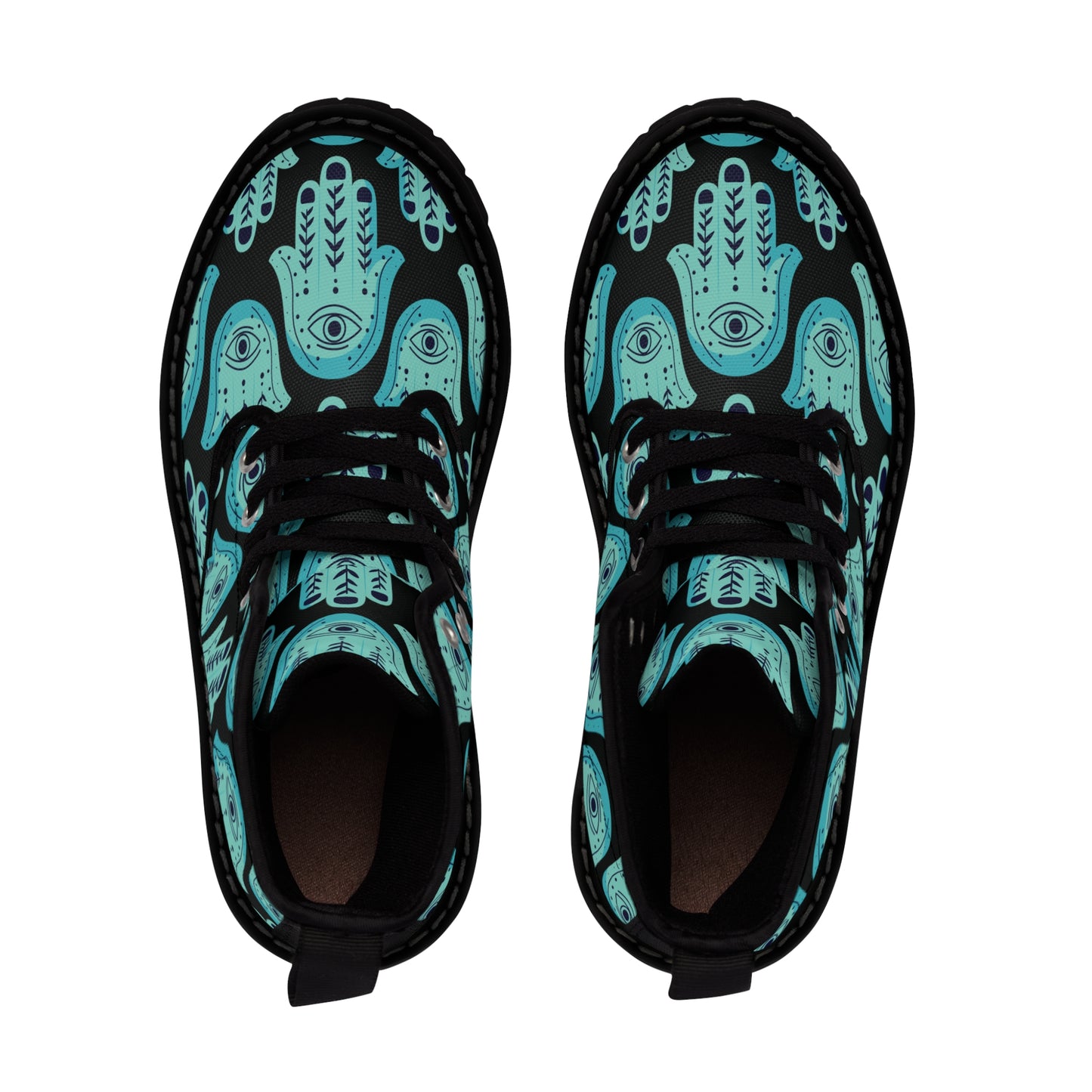 Hannah Bright Turquoise Hamsa Pattern on Black Women's Canvas Boots