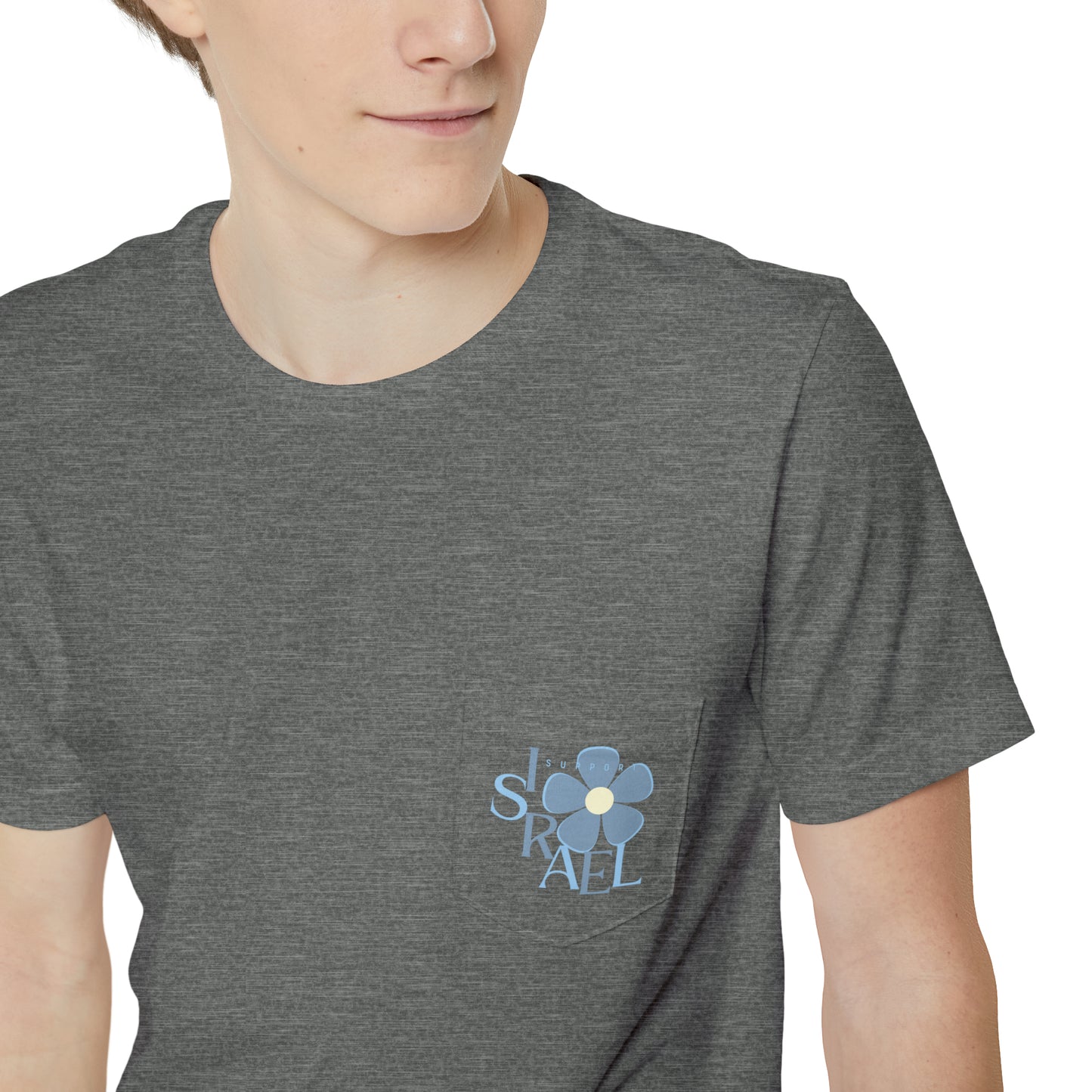 Isa Blue & Grey Support Israel Flower Unisex Pocket T-shirt