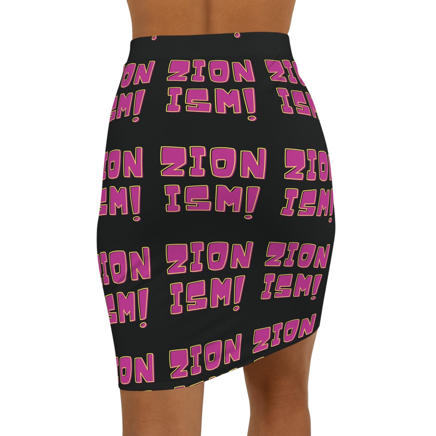 ZION Pink on Black Women's Mid-Waist Pencil Skirt