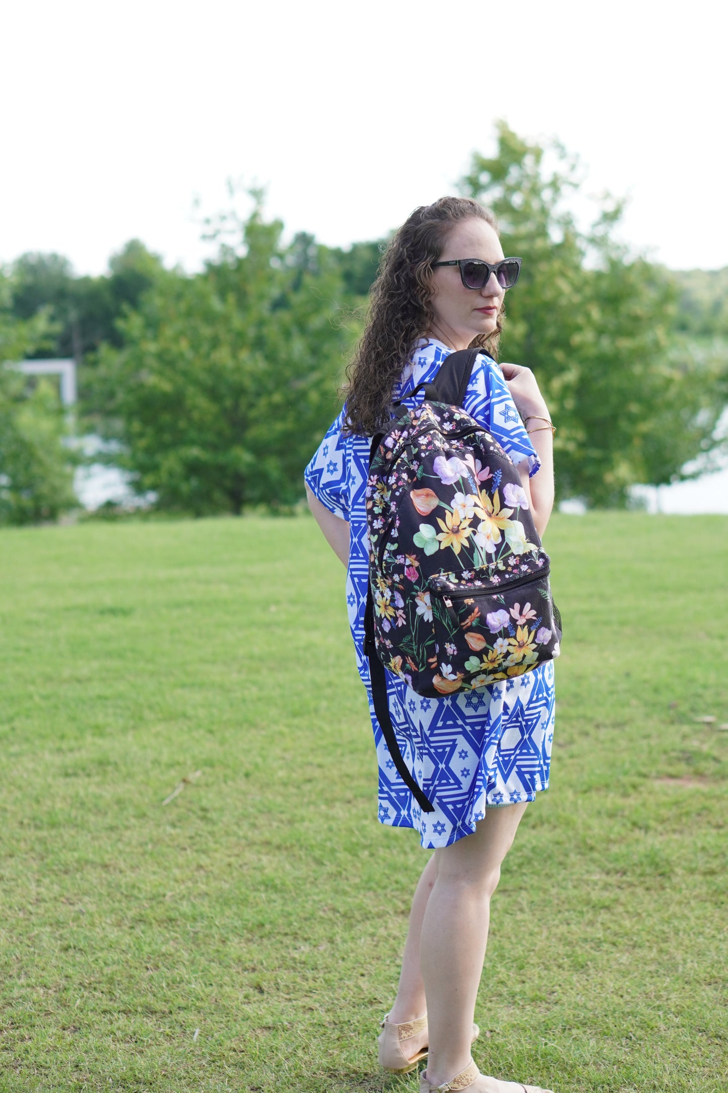 Yvonne Floral Pattern on Black Backpack