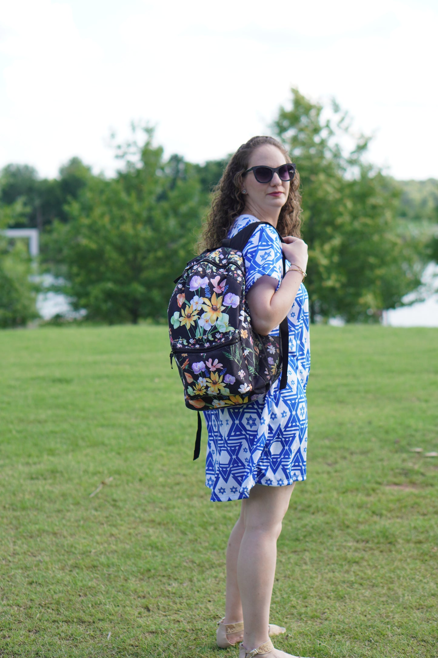 Yvonne Floral Pattern on Black Backpack