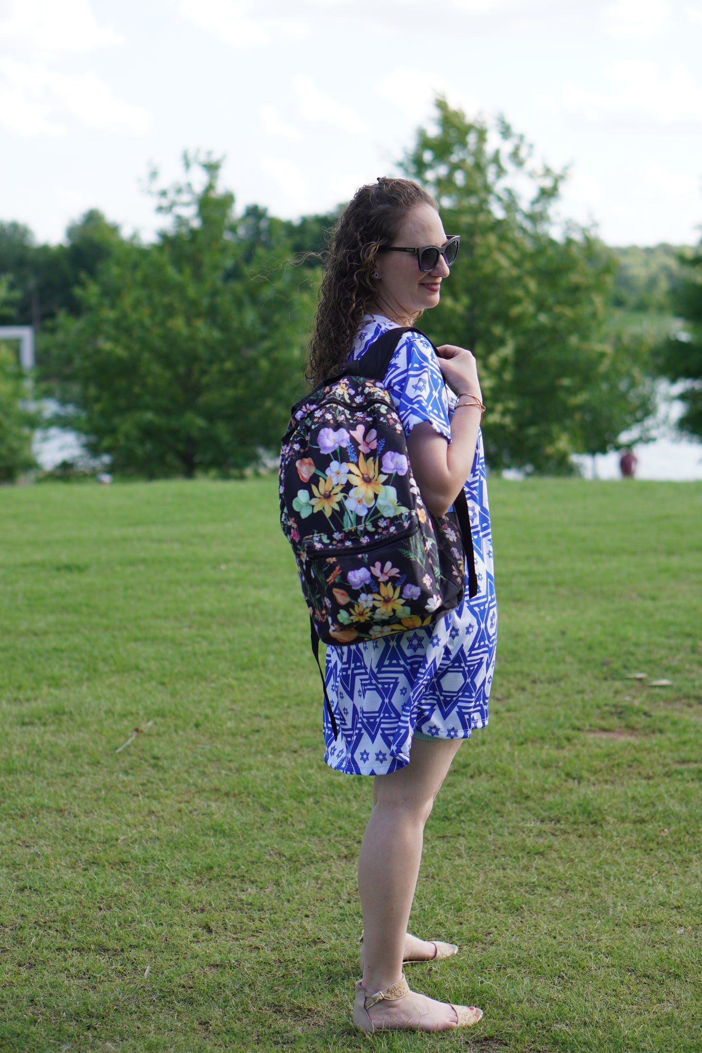 Yvonne Floral Pattern on Black Backpack