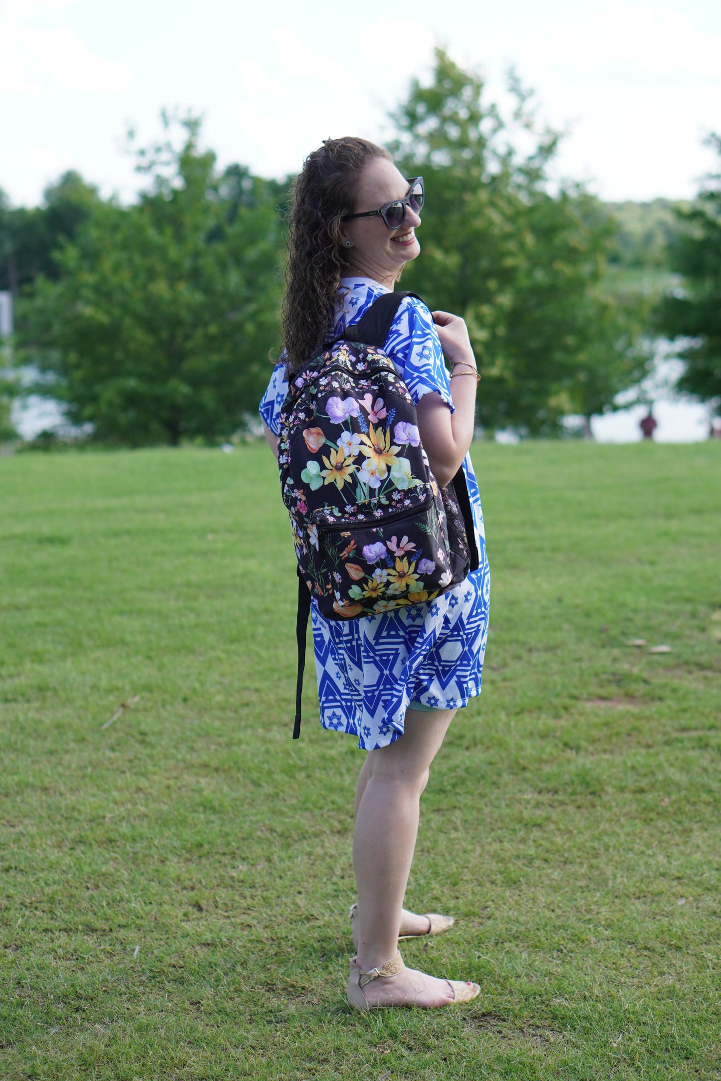 Yvonne Floral Pattern on Black Backpack