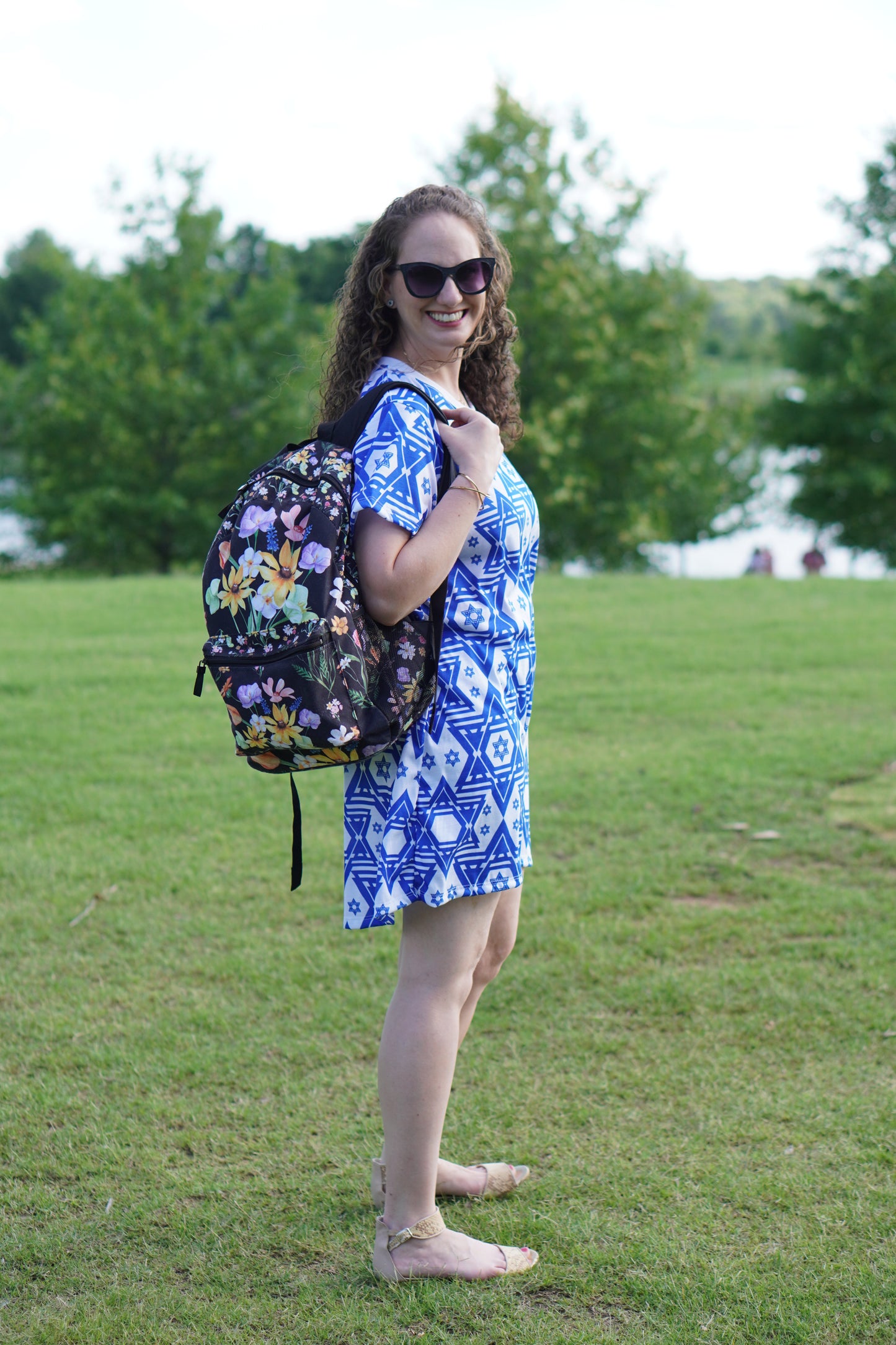 Yvonne Floral Pattern on Black Backpack