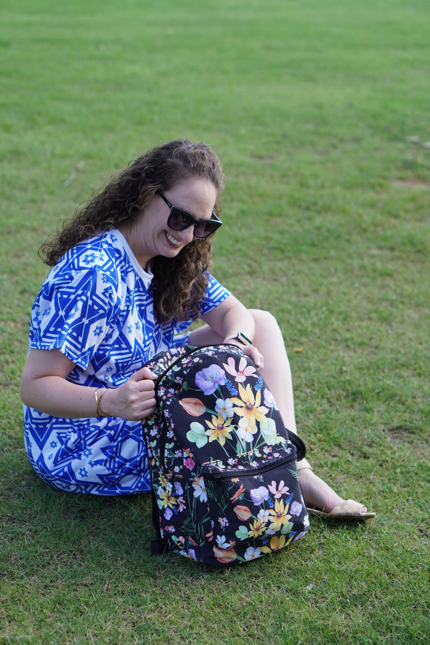 Yvonne Floral Pattern on Black Backpack