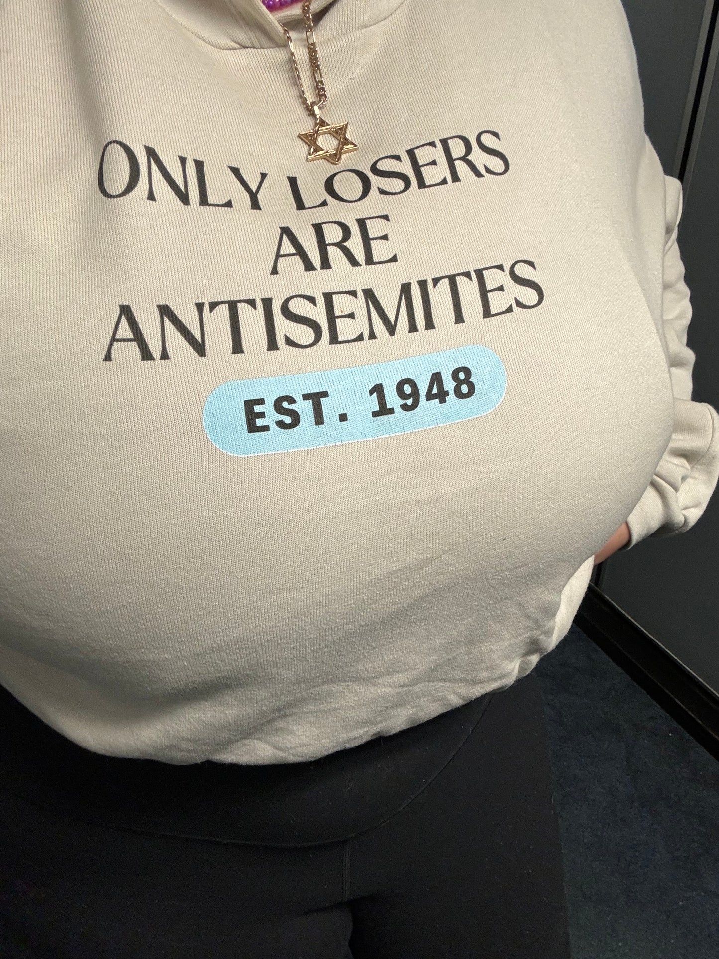 Only Losers Are Antisemites 1948 Blue Women's Cinched Bottom Hoodie