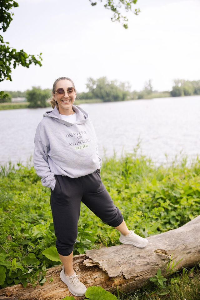 Only Losers Are Antisemites 1948 Green Women's Cinched Bottom Hoodie