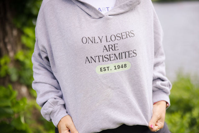 Only Losers Are Antisemites 1948 Green Women's Cinched Bottom Hoodie