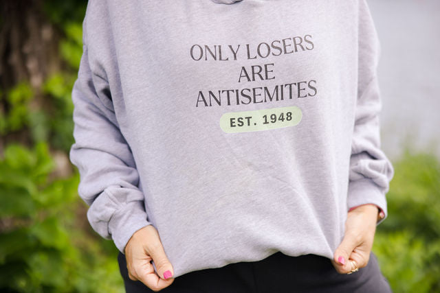 Only Losers Are Antisemites 1948 Green Women's Cinched Bottom Hoodie