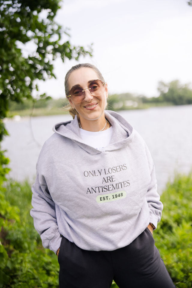 Only Losers Are Antisemites 1948 Green Women's Cinched Bottom Hoodie