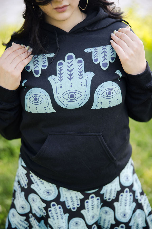 Hannah Bright Turquoise Hamsa Design Unisex Heavy Blend™ Hooded Sweatshirt