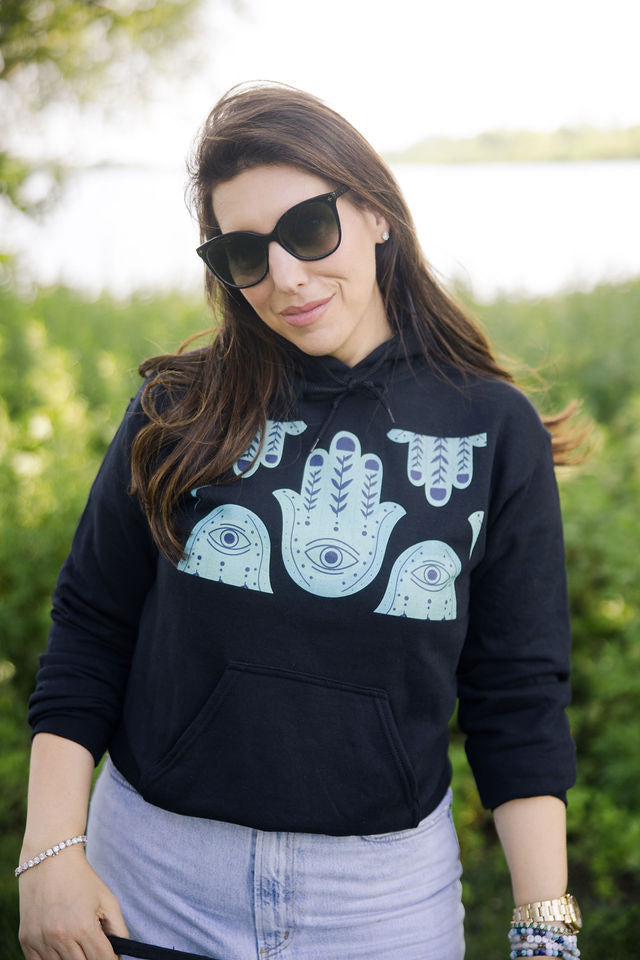 Hannah Bright Turquoise Hamsa Design Unisex Heavy Blend™ Hooded Sweatshirt