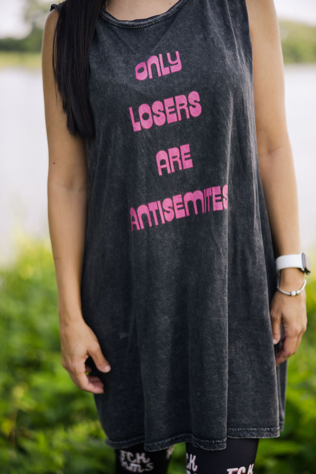 Only Losers Are Antisemites Pink Retro Unisex Stonewash Tank Top