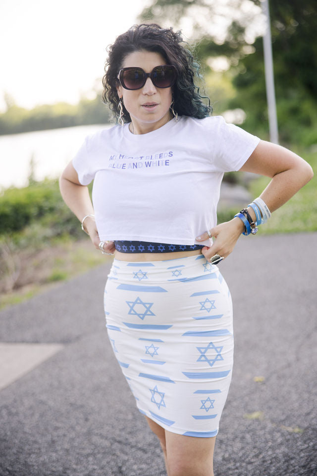 Ilan Israel Flag Pattern on White Women's Pencil Skirt