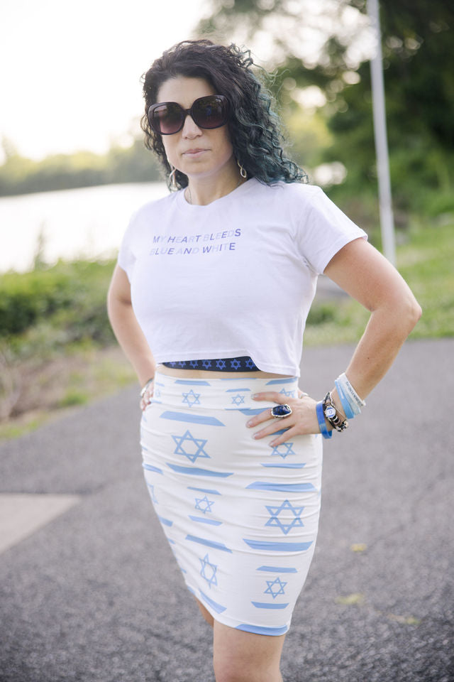 Ilan Israel Flag Pattern on White Women's Pencil Skirt