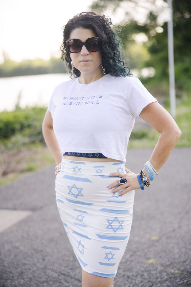 Ilan Israel Flag Pattern on White Women's Pencil Skirt