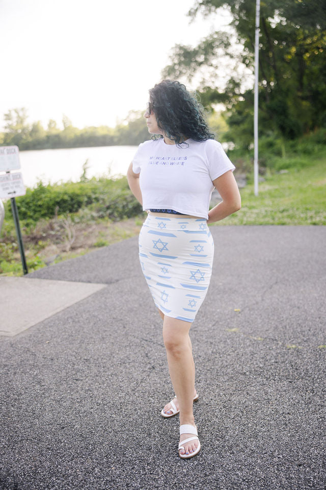 Ilan Israel Flag Pattern on White Women's Pencil Skirt