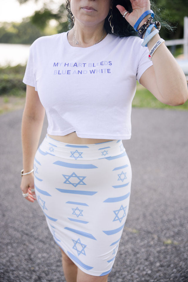 Ilan Israel Flag Pattern on White Women's Pencil Skirt