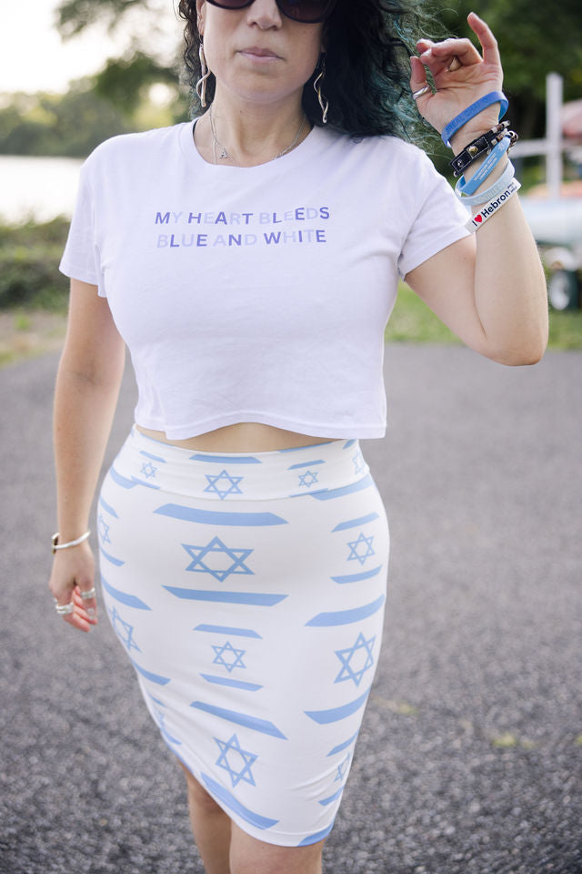 Ilan Israel Flag Pattern on White Women's Pencil Skirt