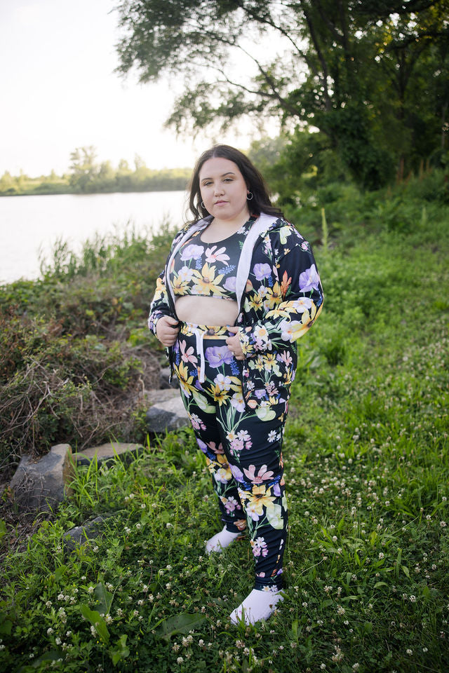 Yvonne Floral Pattern on Black Athletic Joggers