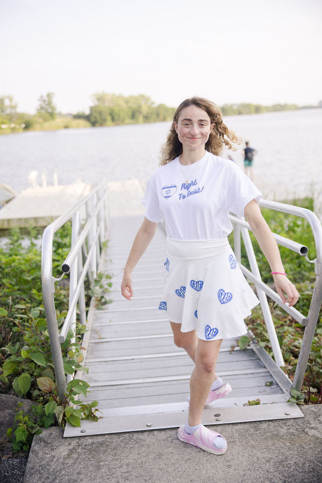 Ilana Blue Israel Heart on White Women's Skater Skirt