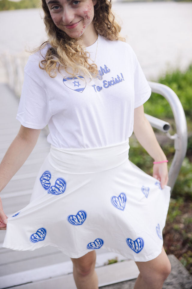 Ilana Blue Israel Heart on White Women's Skater Skirt