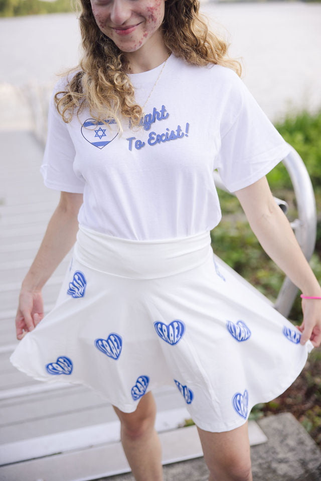 Ilana Blue Israel Heart on White Women's Skater Skirt