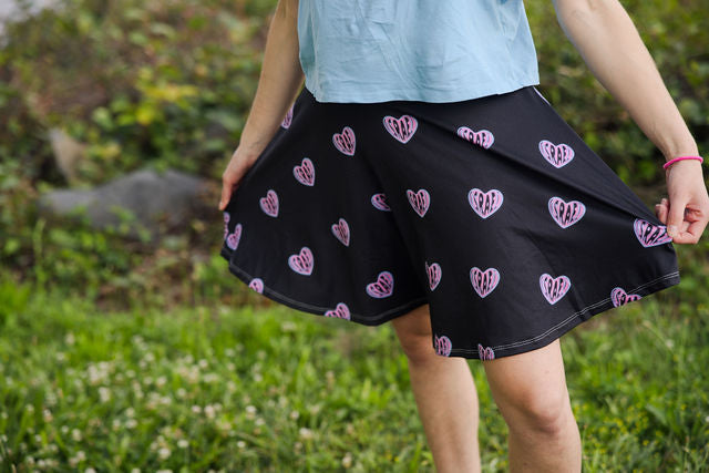 Ilana Pink & Blue Israel Heart on Black Women's Skater Skirt