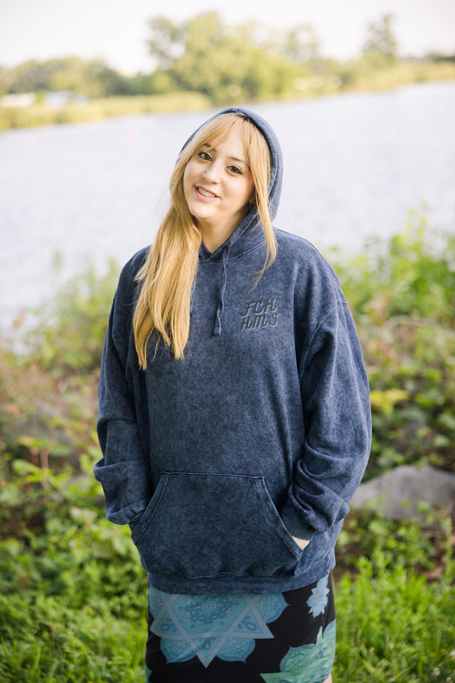 FCK HMS Script Black & Blue Unisex Mineral Wash Hoodie