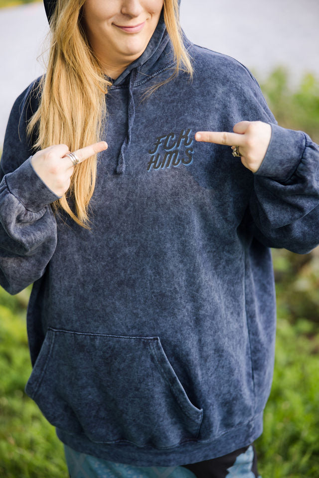 FCK HMS Script Black & Blue Unisex Mineral Wash Hoodie