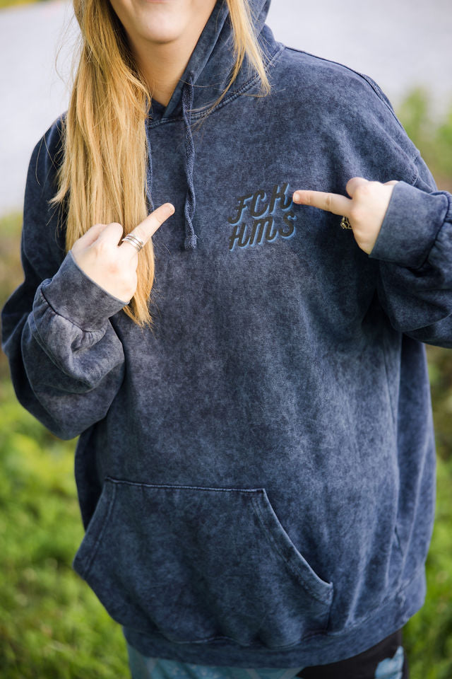 FCK HMS Script Black & Blue Unisex Mineral Wash Hoodie