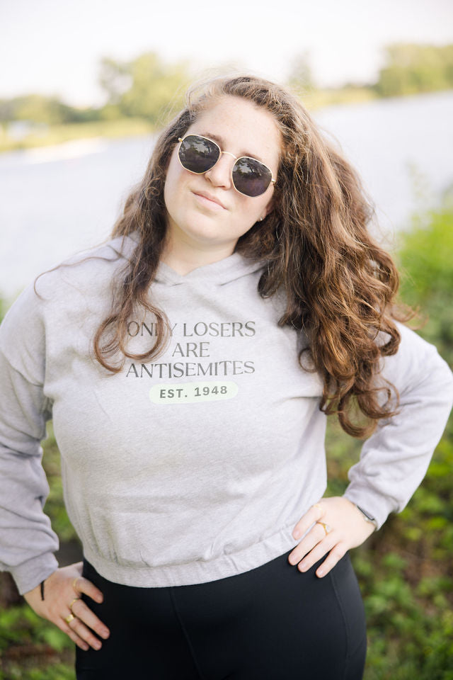 Only Losers Are Antisemites 1948 Green Women's Cinched Bottom Hoodie