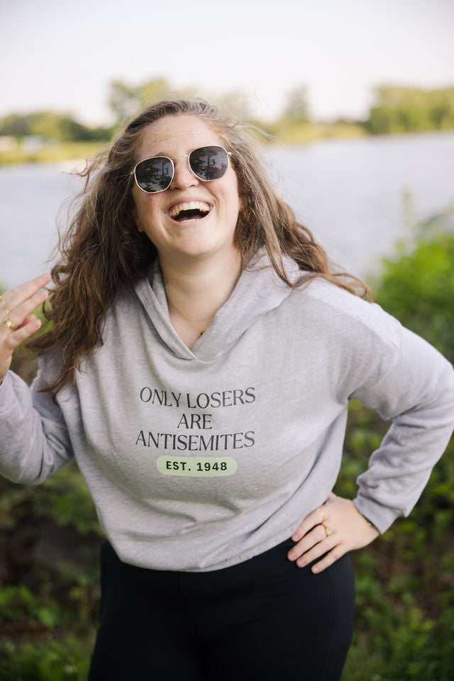 Only Losers Are Antisemites 1948 Green Women's Cinched Bottom Hoodie