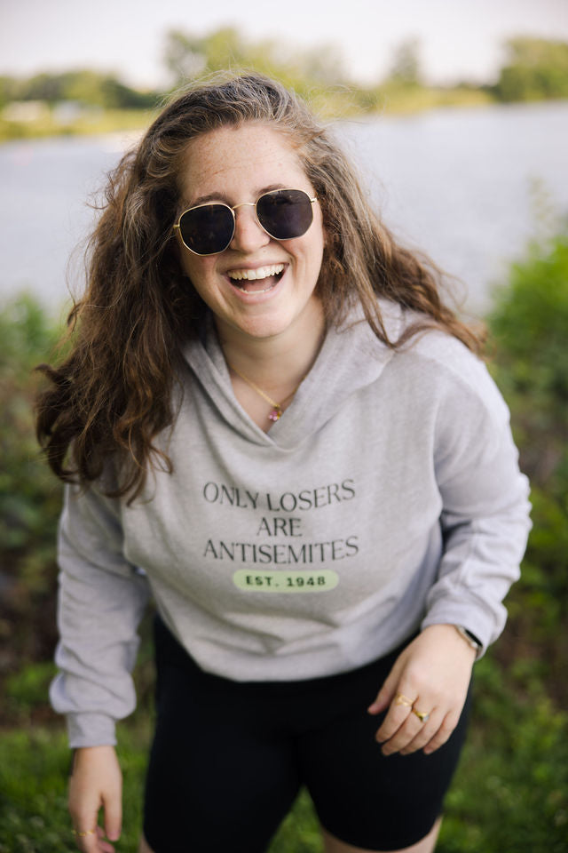 Only Losers Are Antisemites 1948 Green Women's Cinched Bottom Hoodie