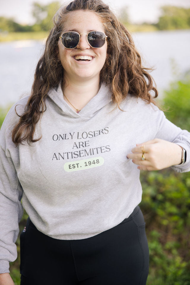 Only Losers Are Antisemites 1948 Green Women's Cinched Bottom Hoodie