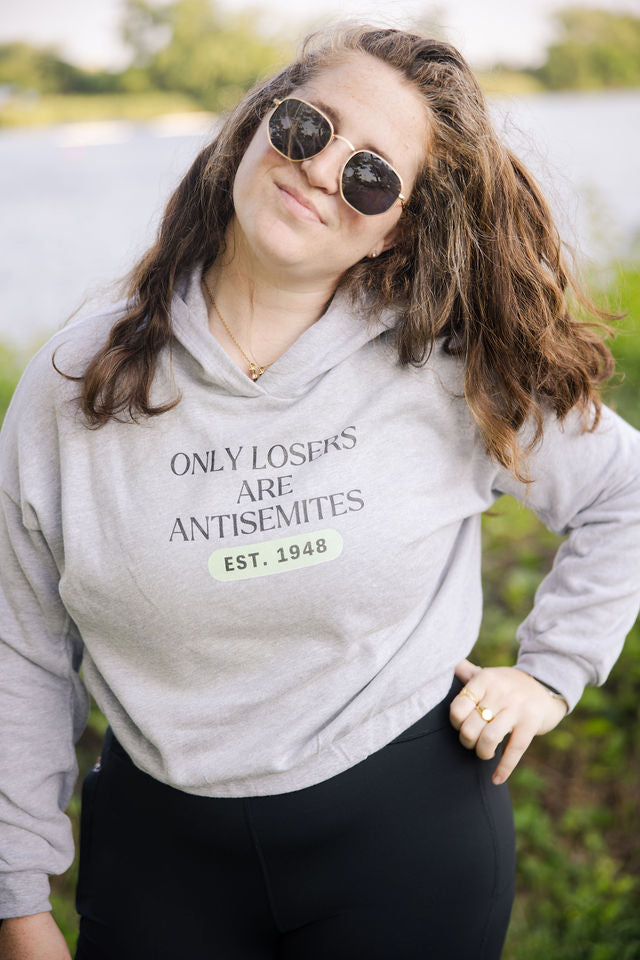 Only Losers Are Antisemites 1948 Green Women's Cinched Bottom Hoodie