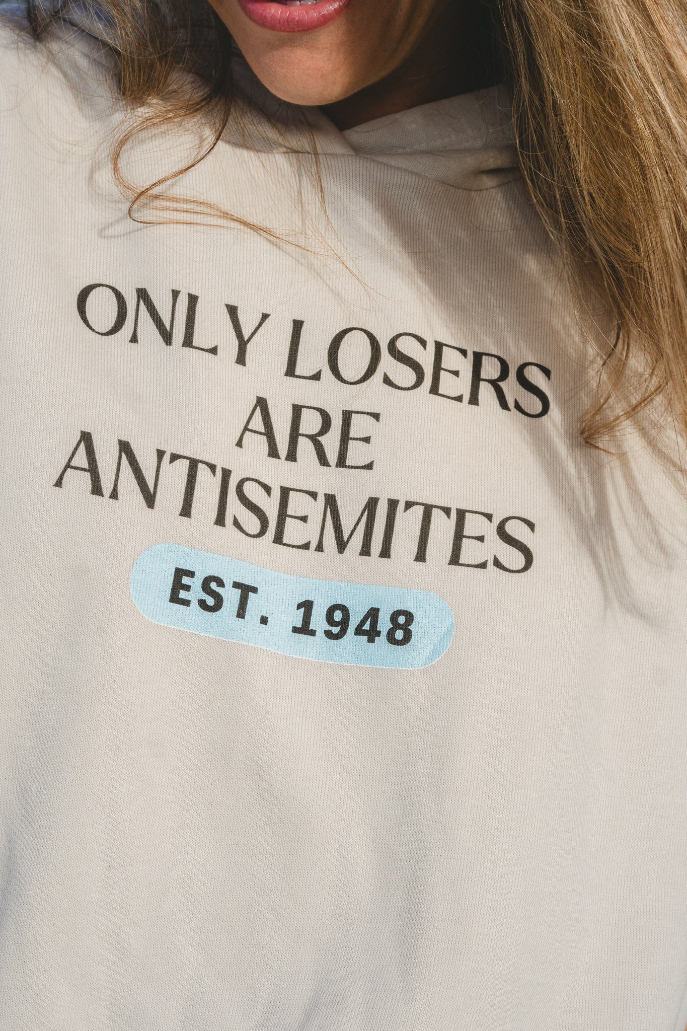 Only Losers Are Antisemites 1948 Blue Women's Cinched Bottom Hoodie