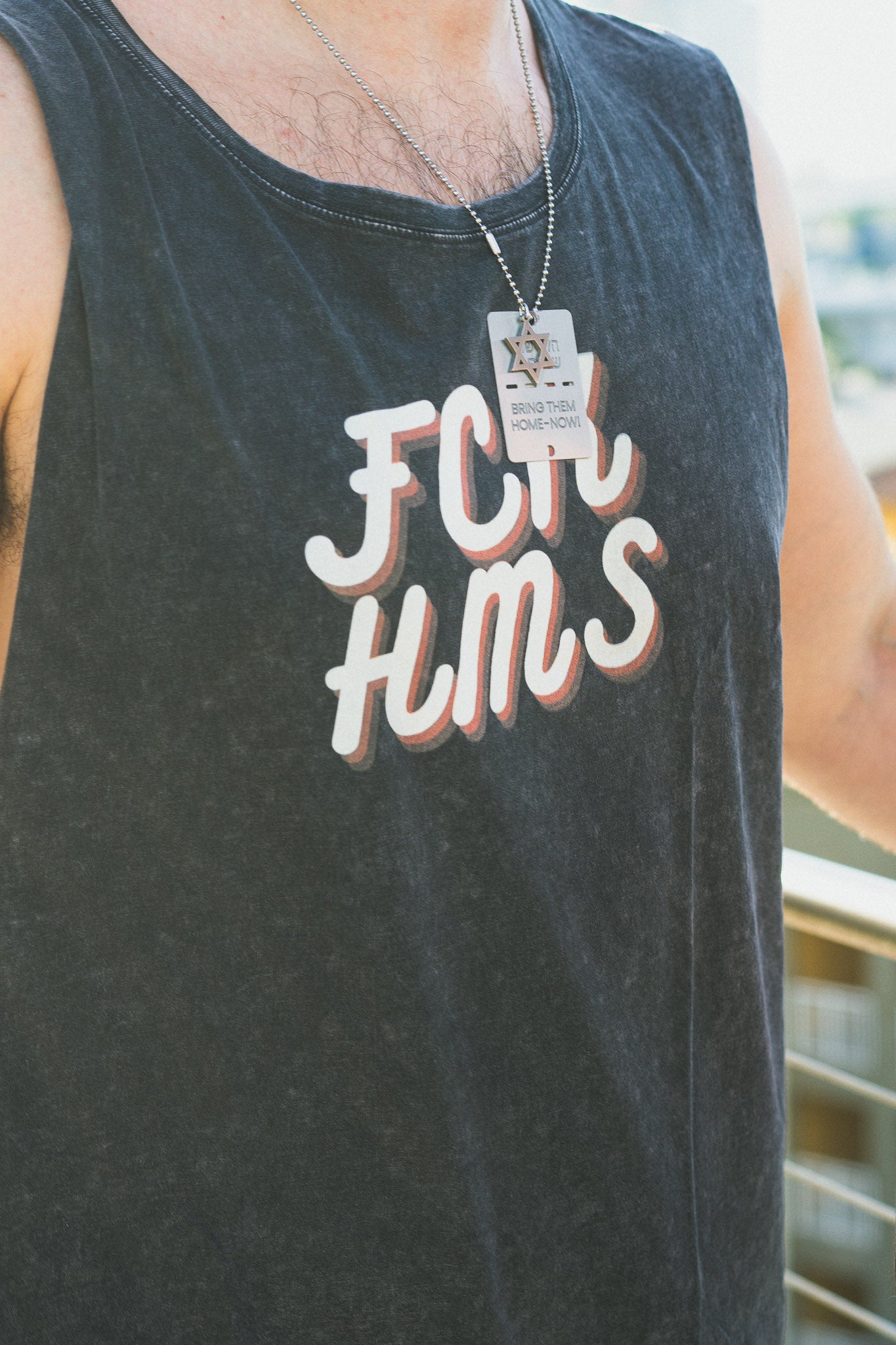 FCK HMS Script Tan & Orange Unisex Stonewash Tank Top