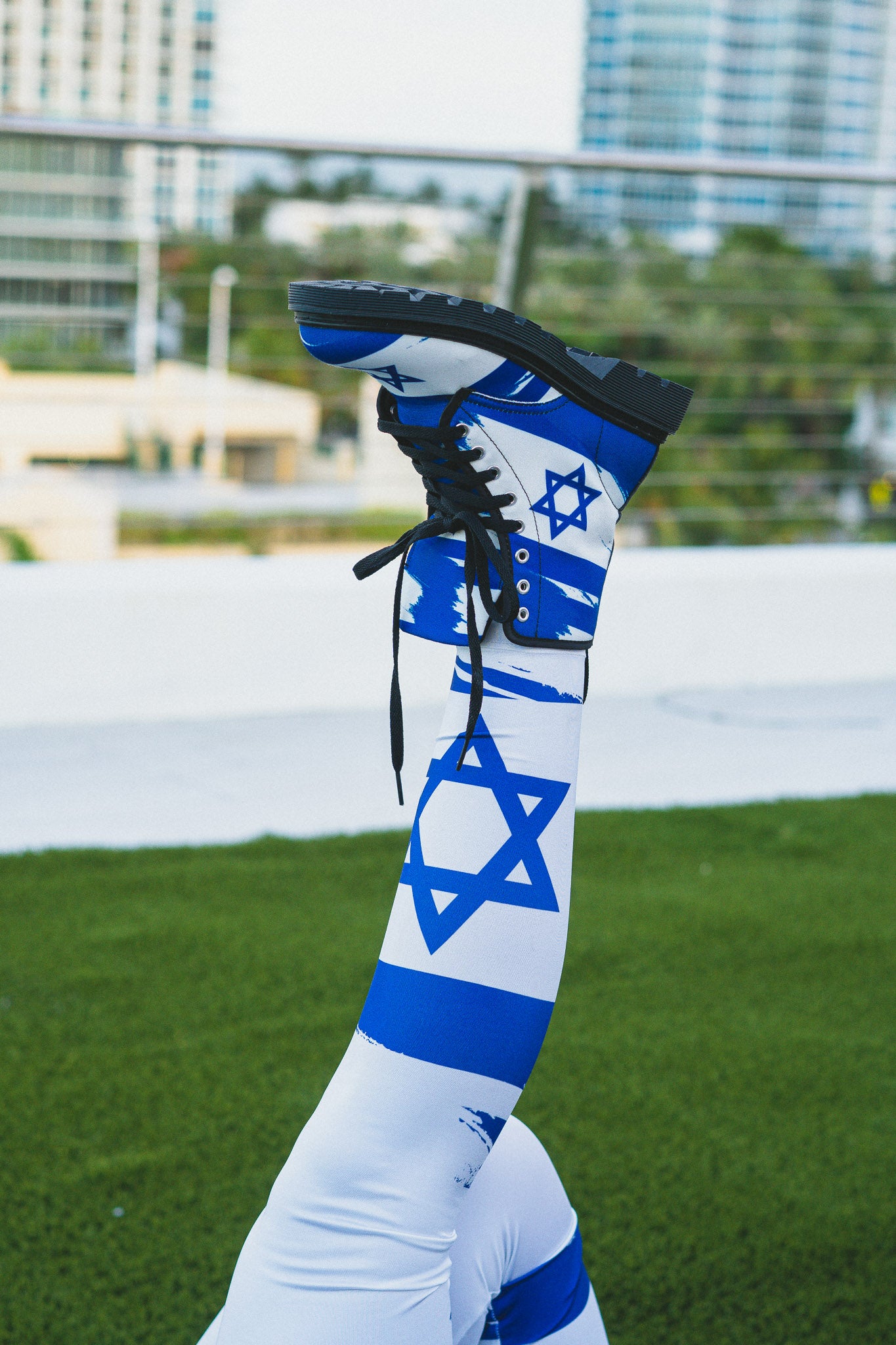 Ilay Larger Israel Flag Pattern on Blue Women's Canvas Boots