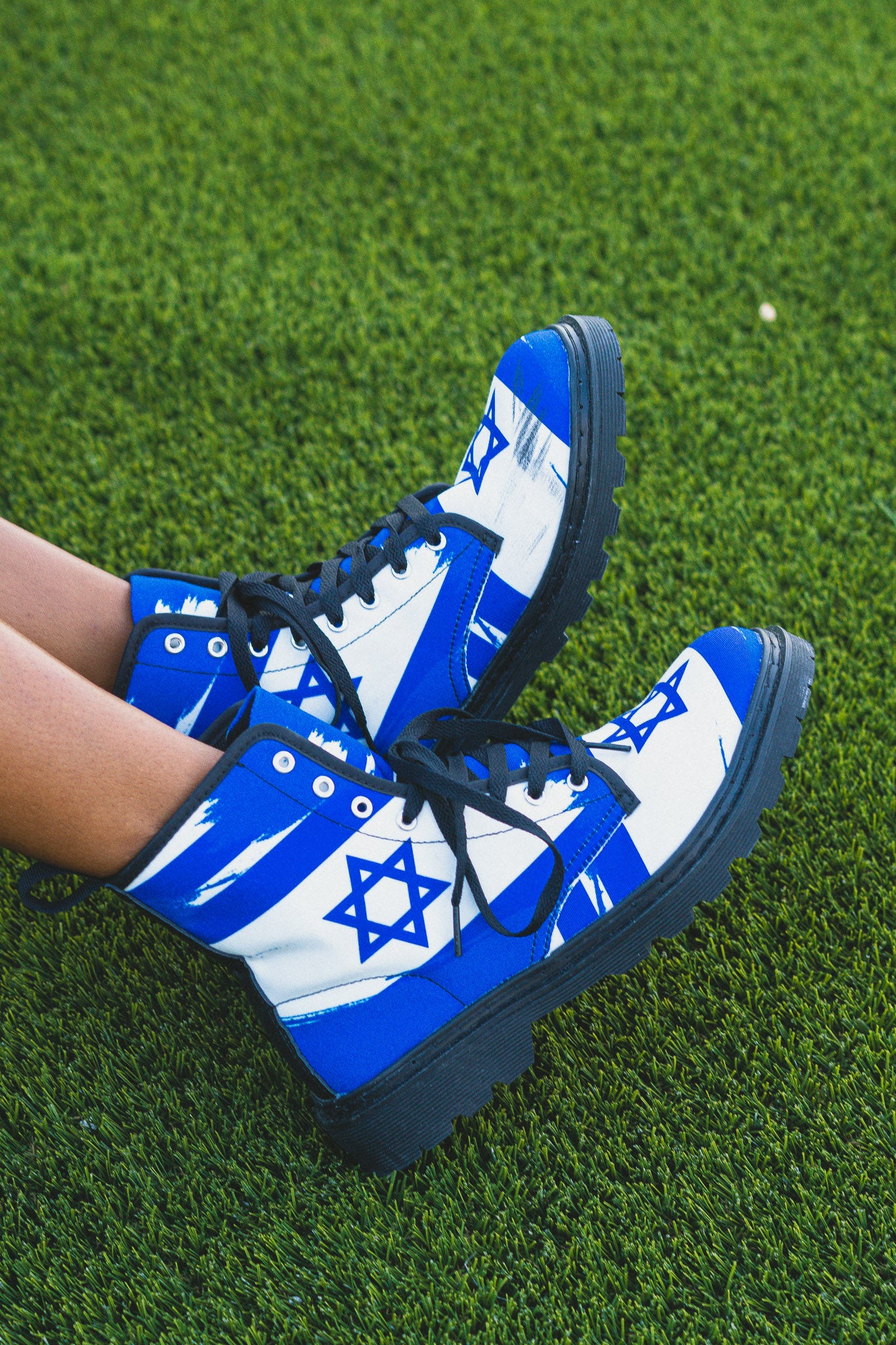 Ilay Larger Israel Flag Pattern on Blue Women's Canvas Boots